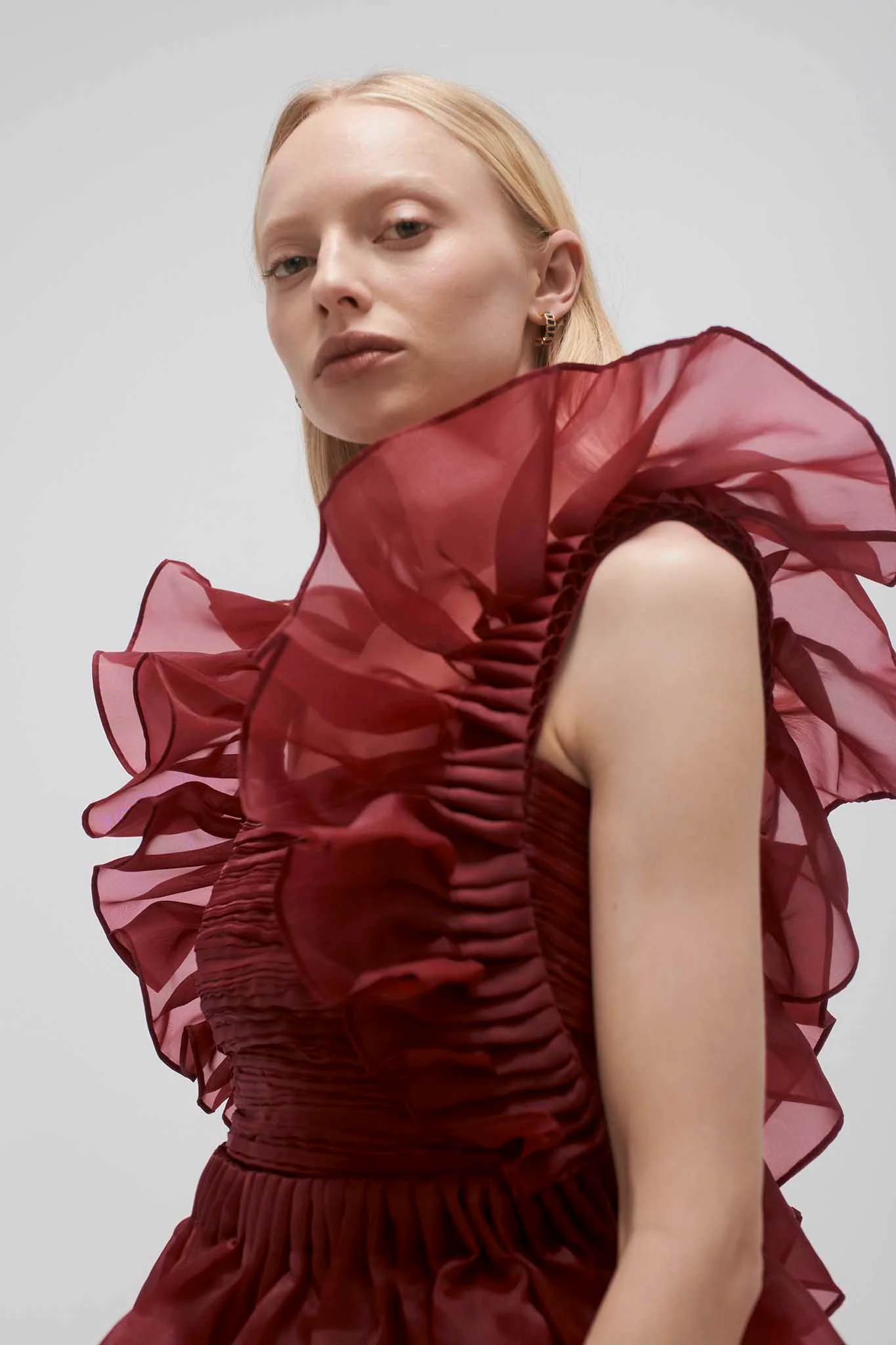 Asra Pleated Frill Midi Dress - Image 4