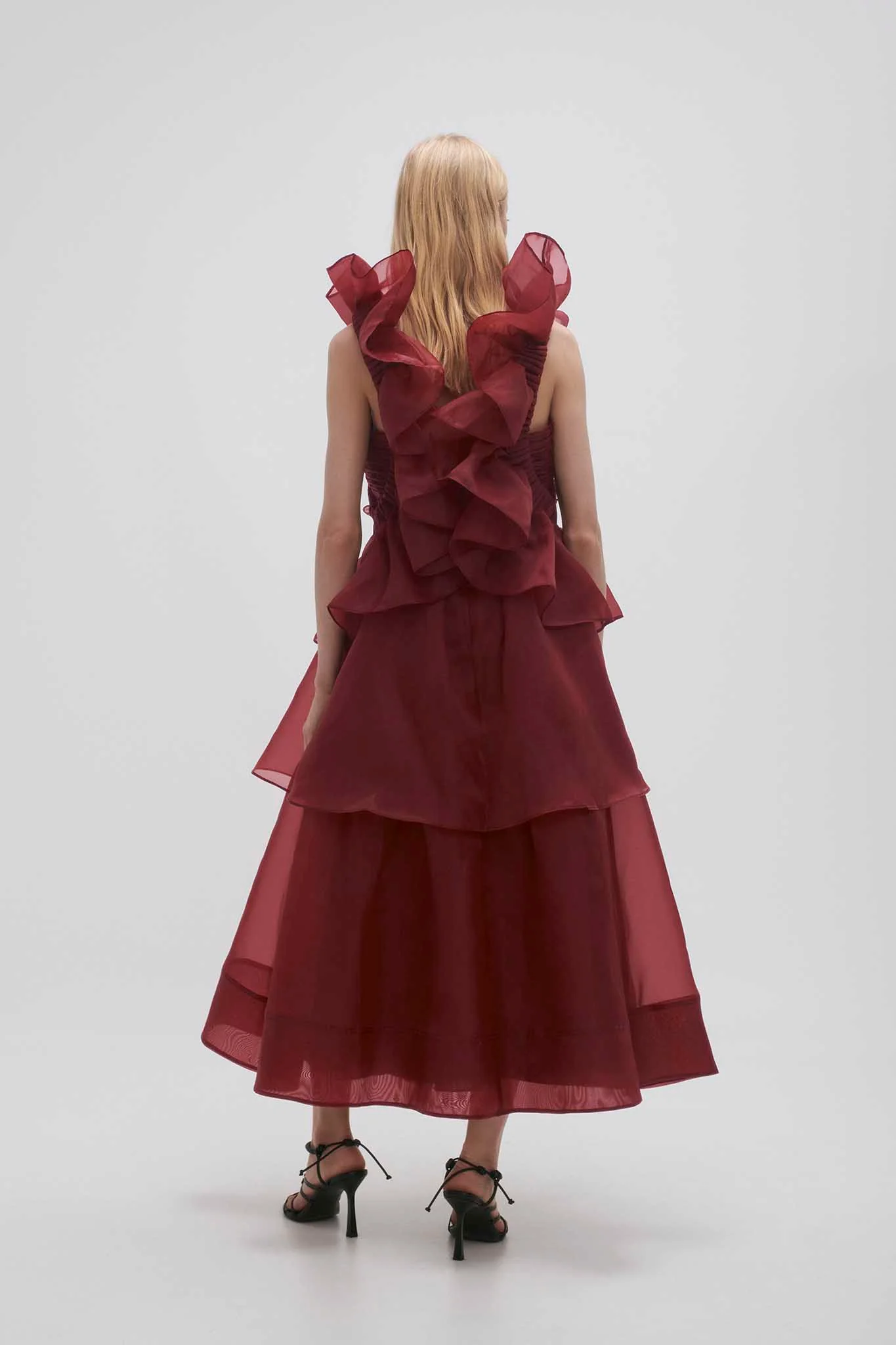 Asra Pleated Frill Midi Dress - Image 6