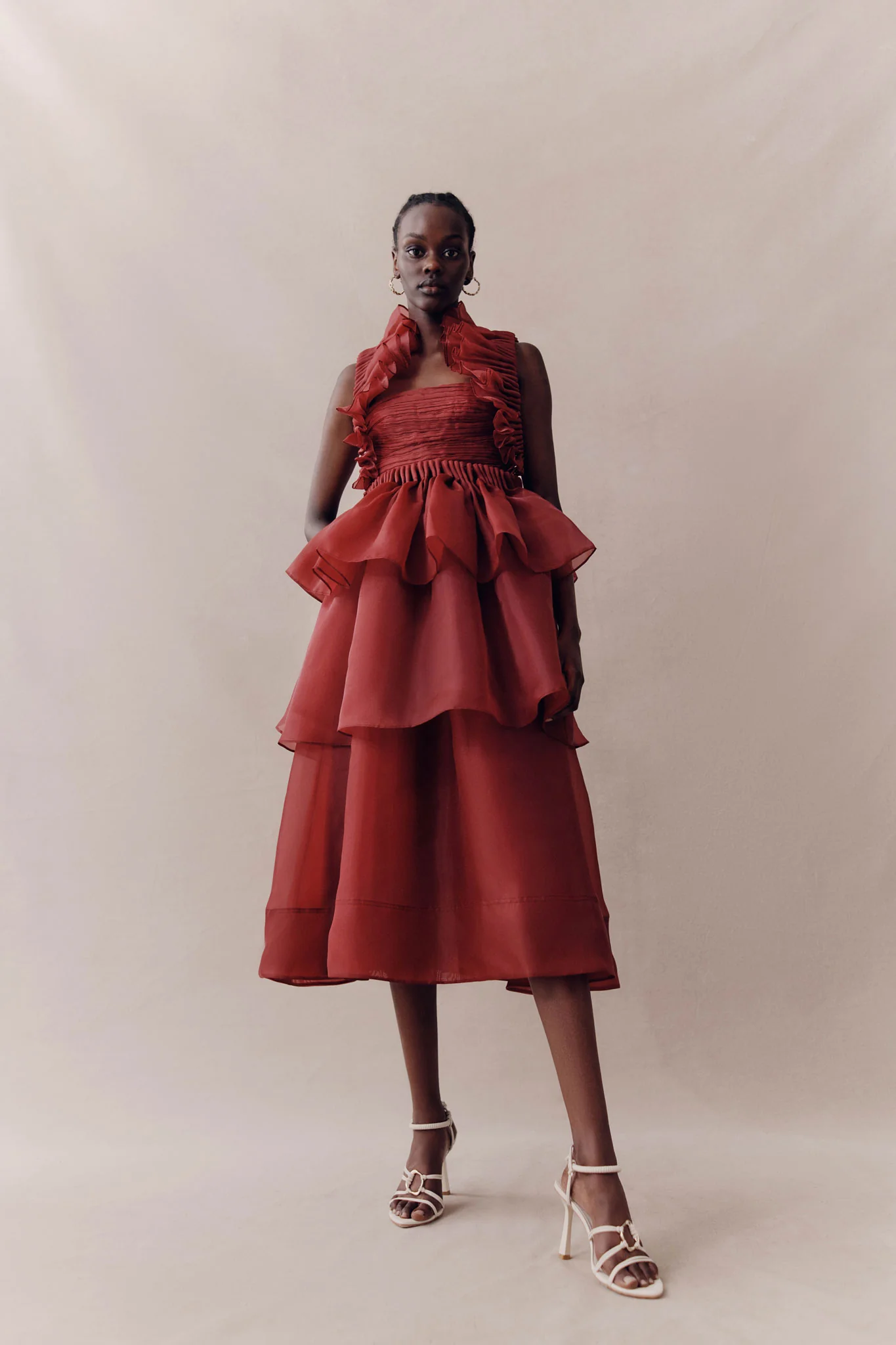 Asra Pleated Frill Midi Dress - Image 7
