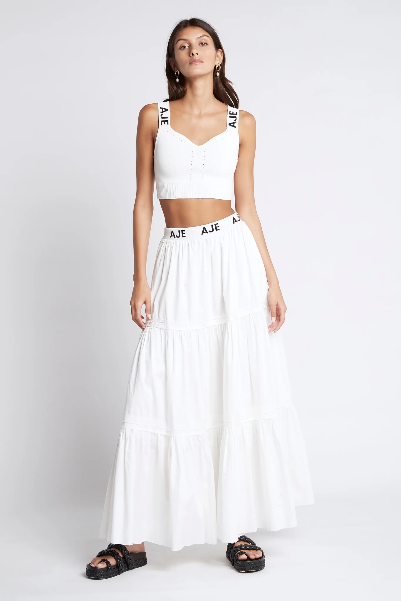 Bardot Logo Tiered Midi Skirt