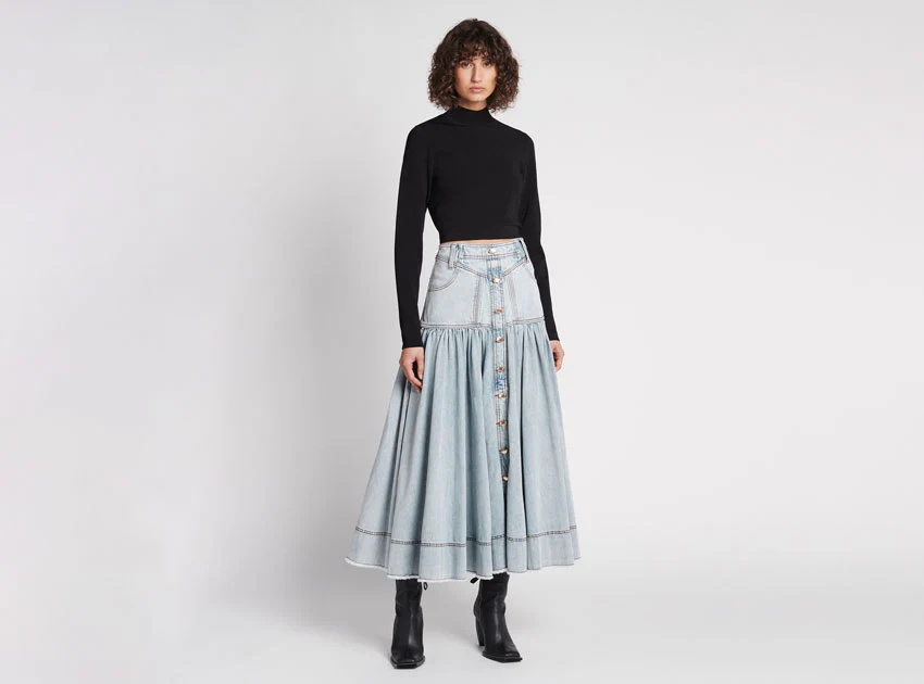 Belmond Button Denim Tiered Midi Skirt - Image 6