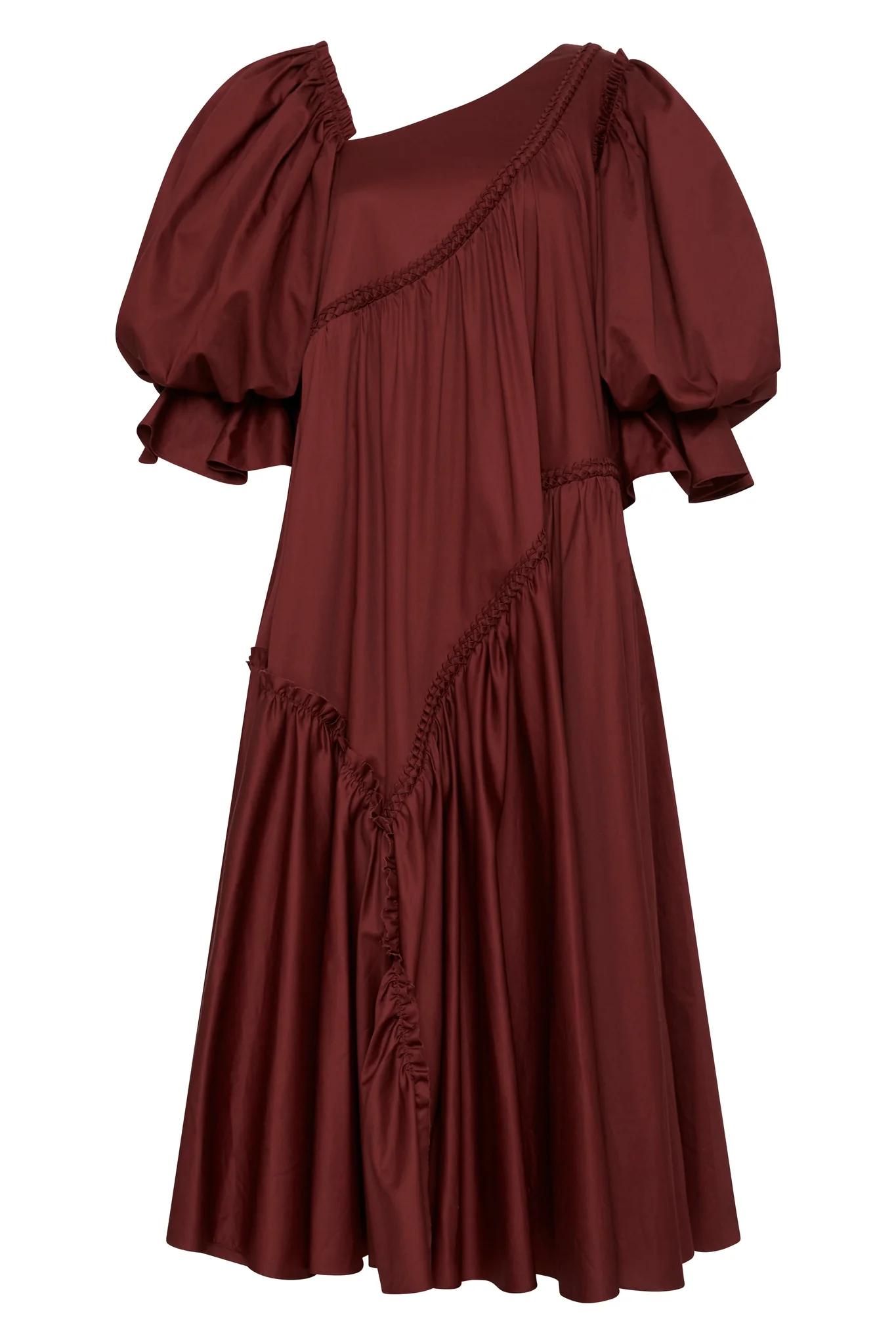 Casabianca Braided Asymmetric Puff Sleeve Midi Dress - Image 2