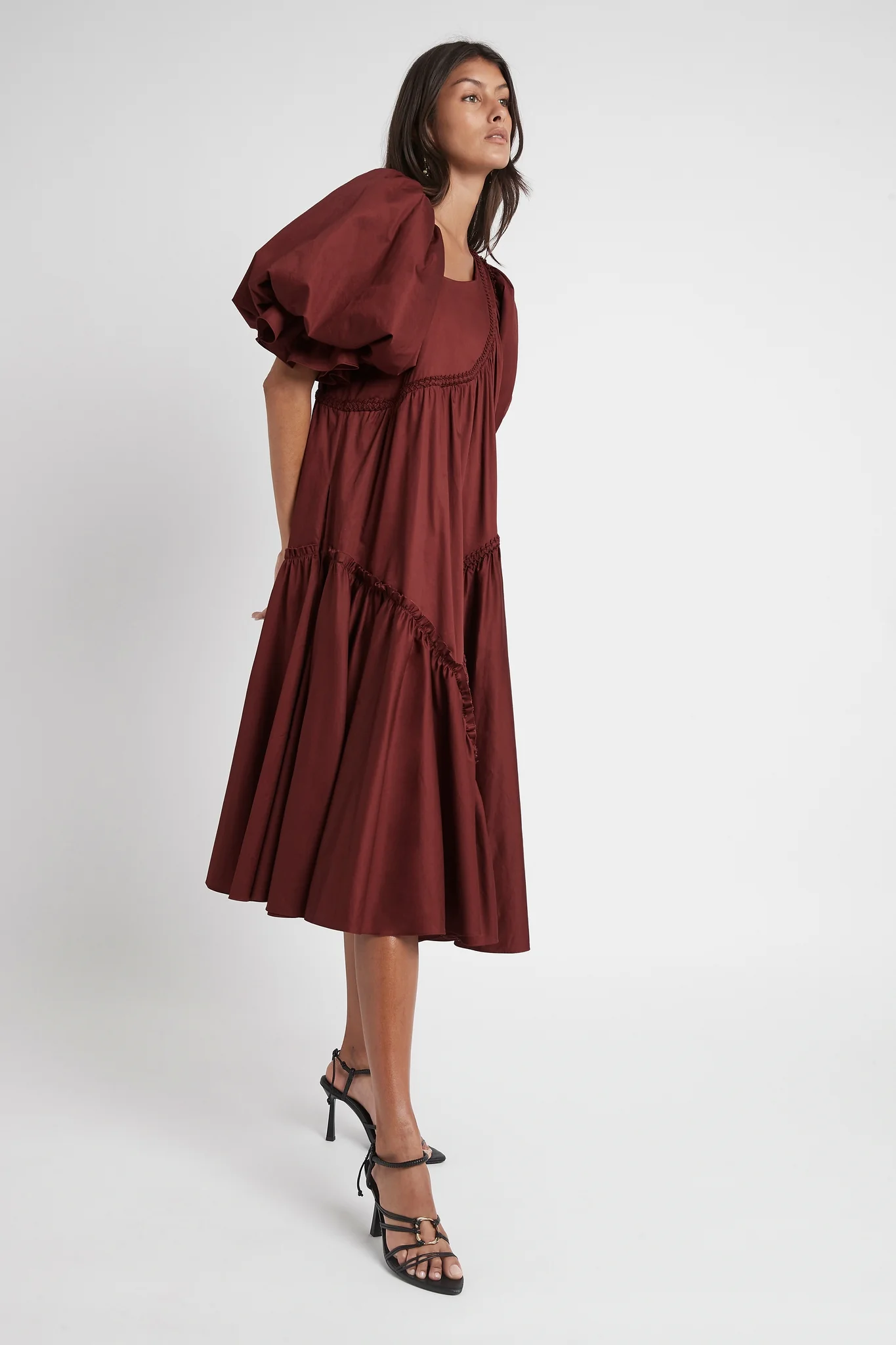 Casabianca Braided Asymmetric Puff Sleeve Midi Dress - Image 6
