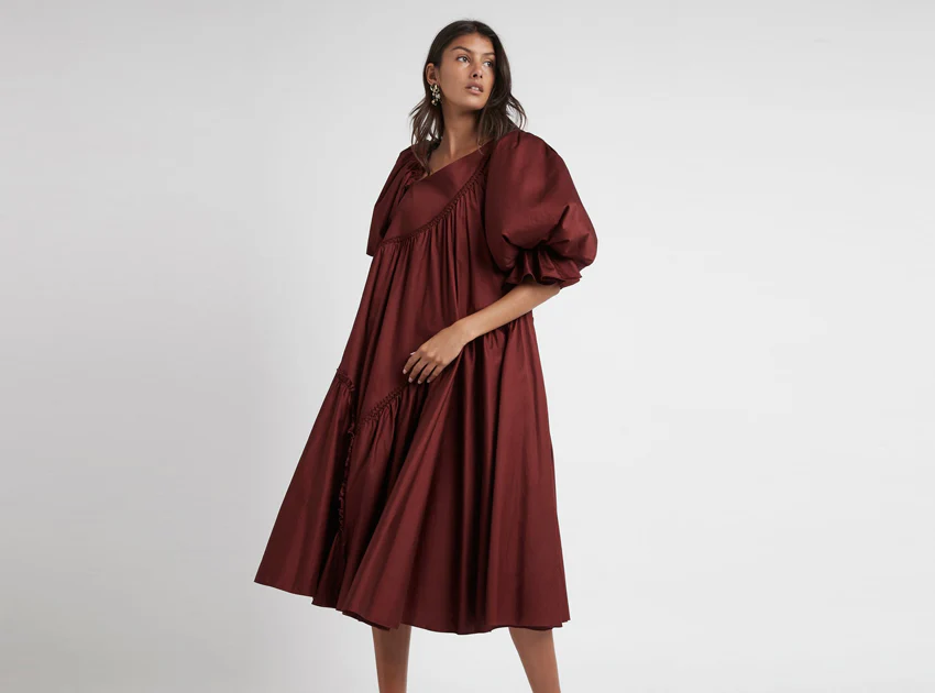 Casabianca Braided Asymmetric Puff Sleeve Midi Dress - Image 8