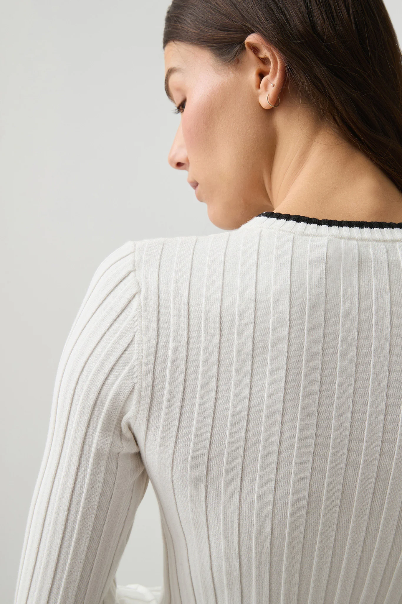 Contrast Long Sleeve Rib Knit Top 438 - Image 5