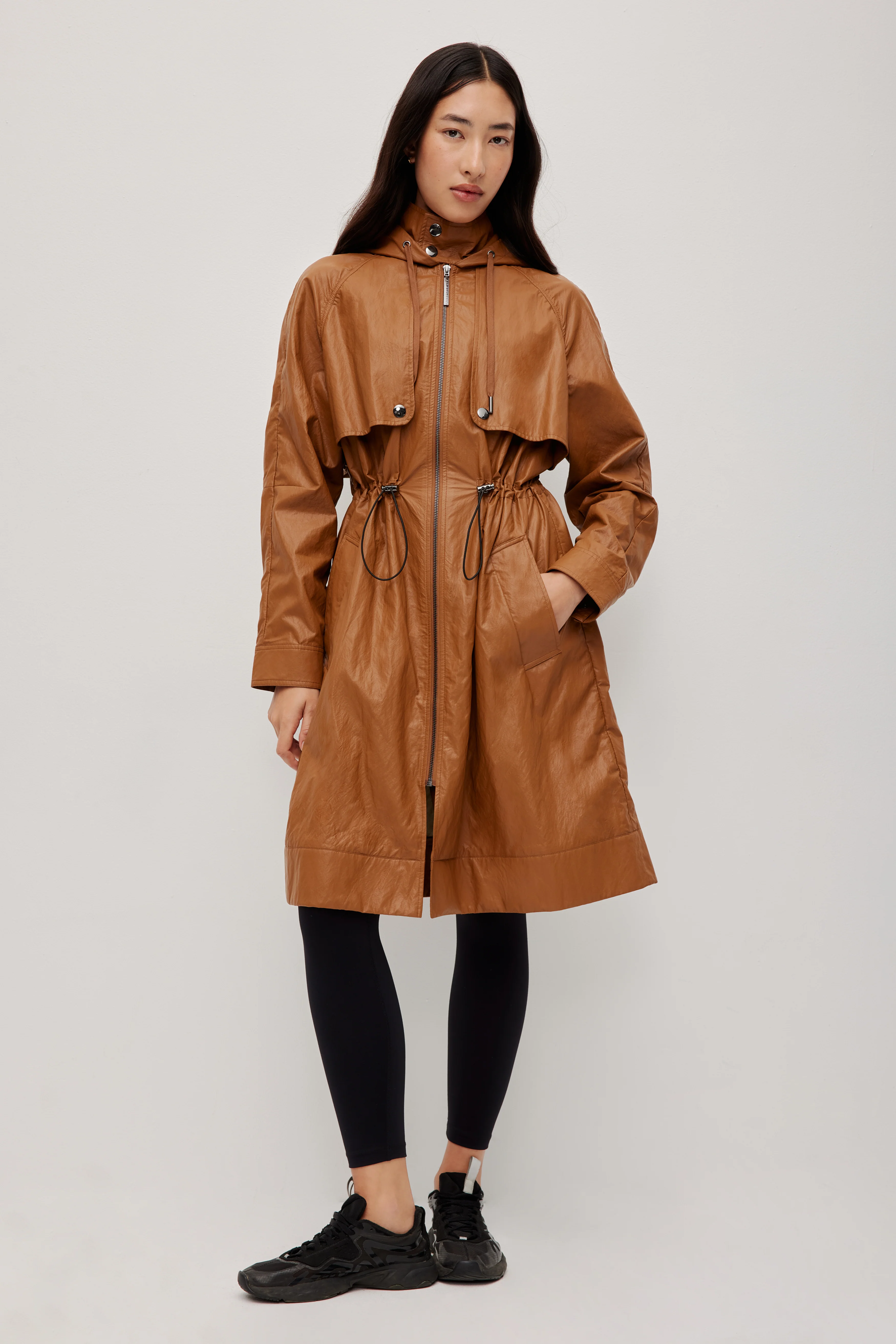 Drawcord Hooded Trench Coat