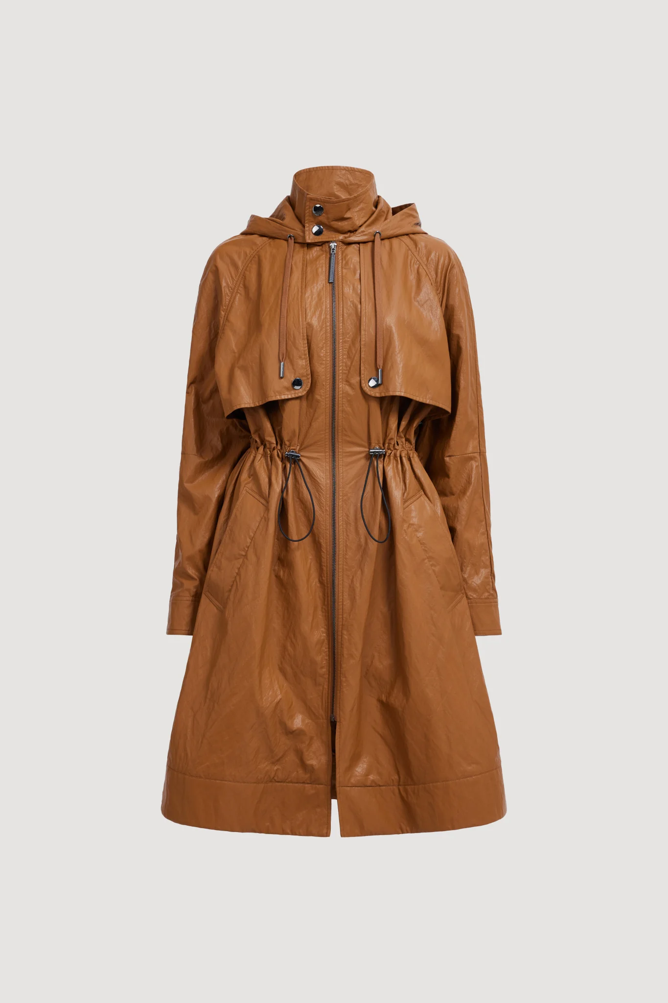 Drawcord Hooded Trench Coat - Image 2