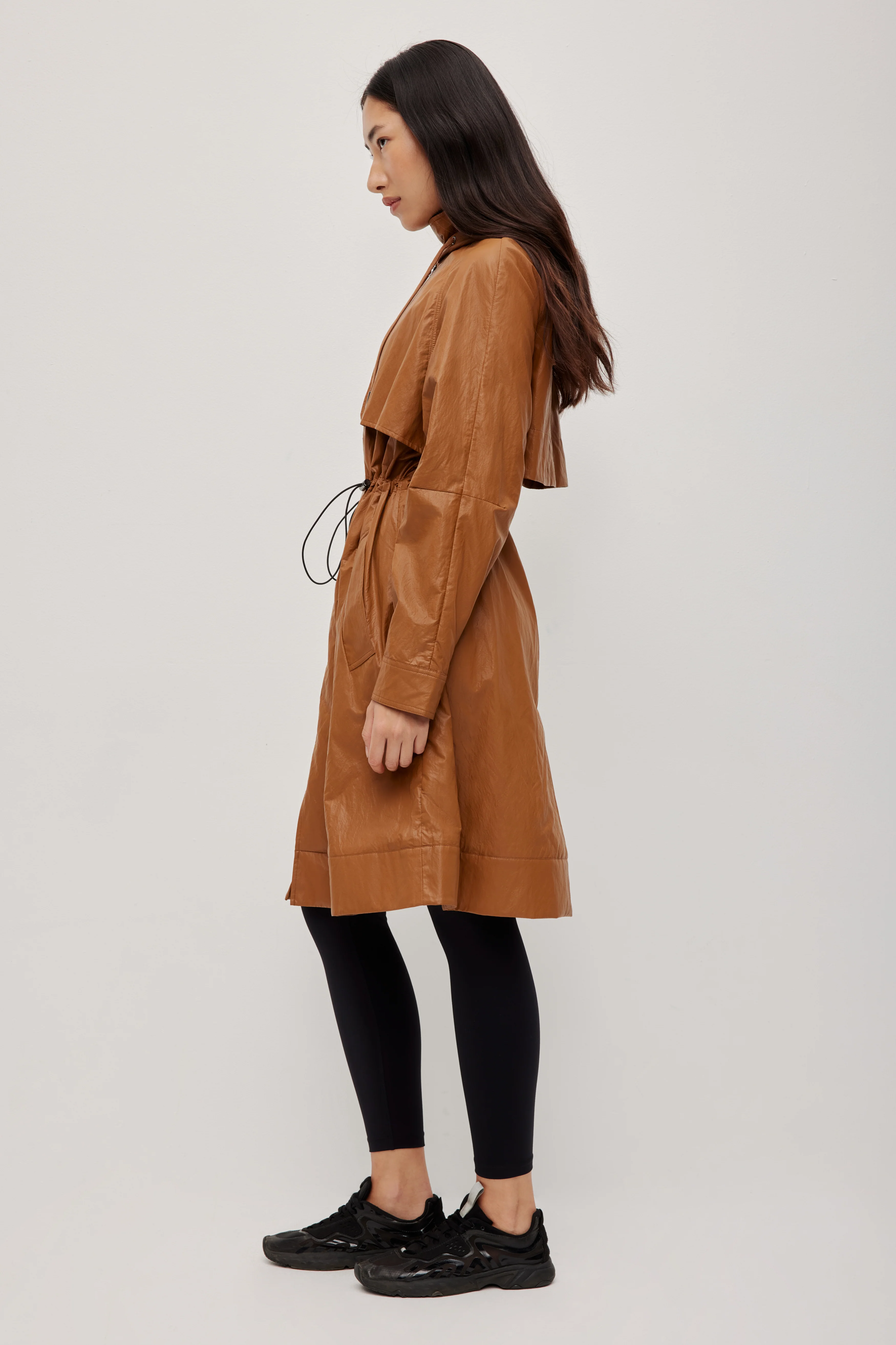 Drawcord Hooded Trench Coat - Image 5