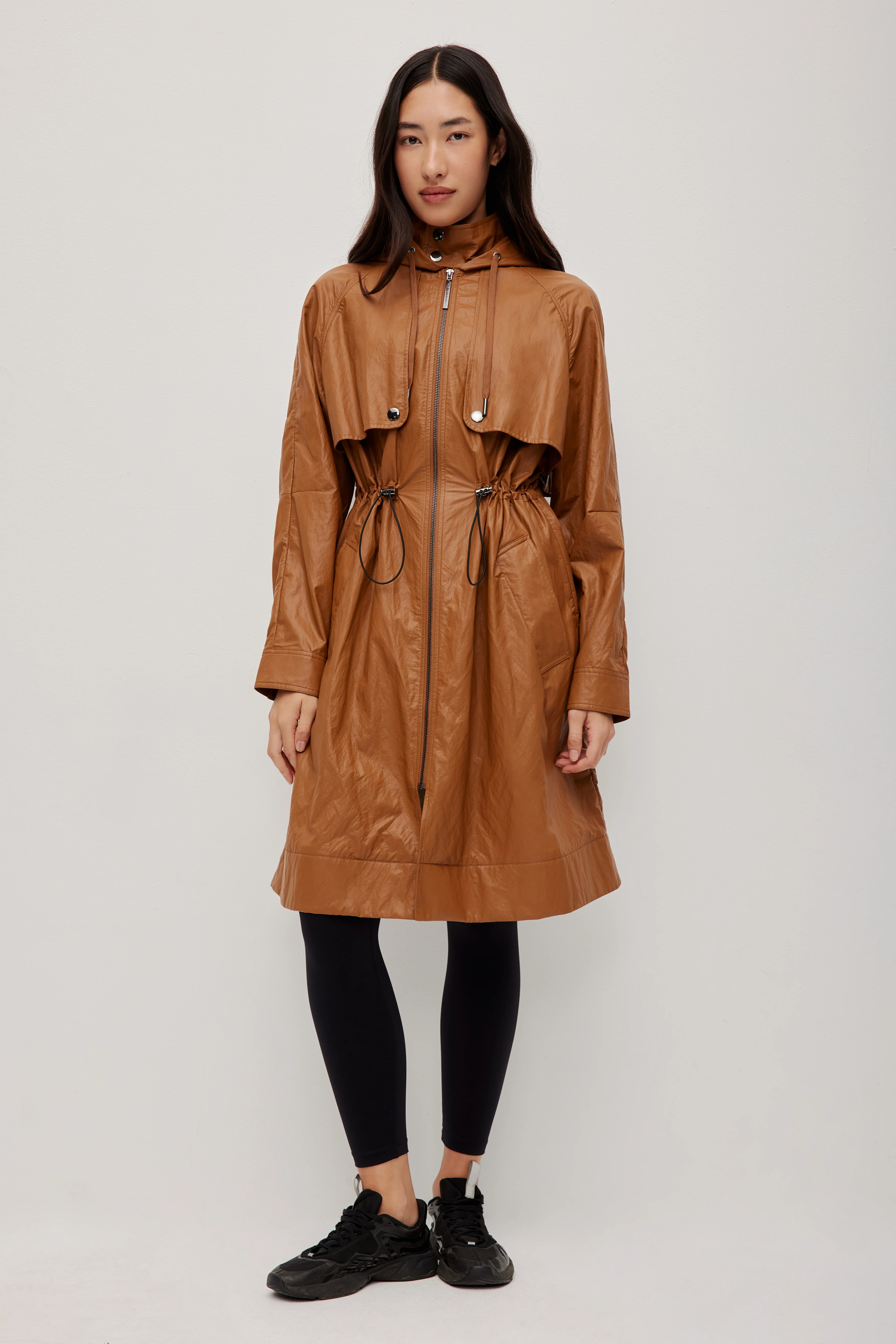 Drawcord Hooded Trench Coat - Image 7