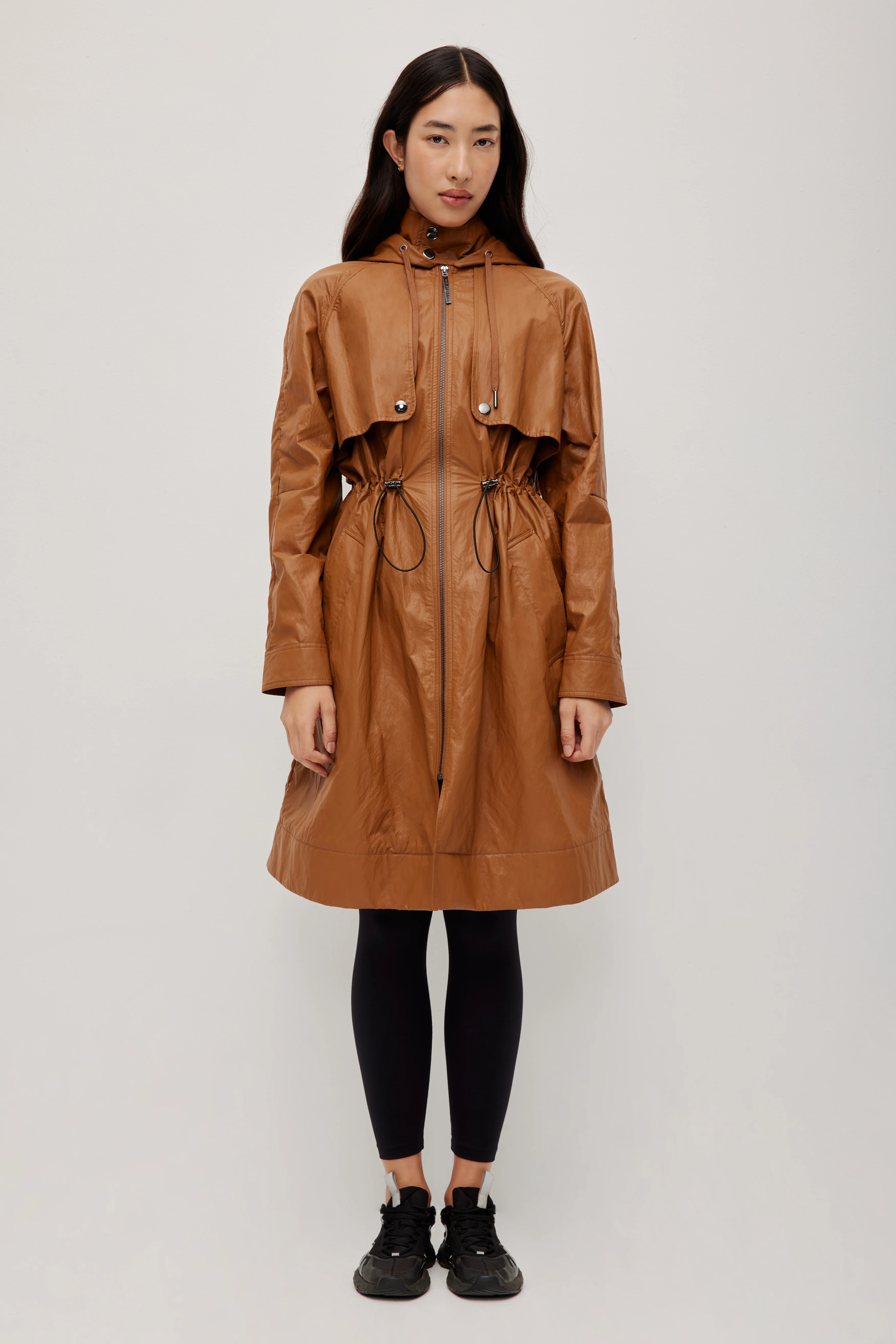Drawcord Hooded Trench Coat - Image 8