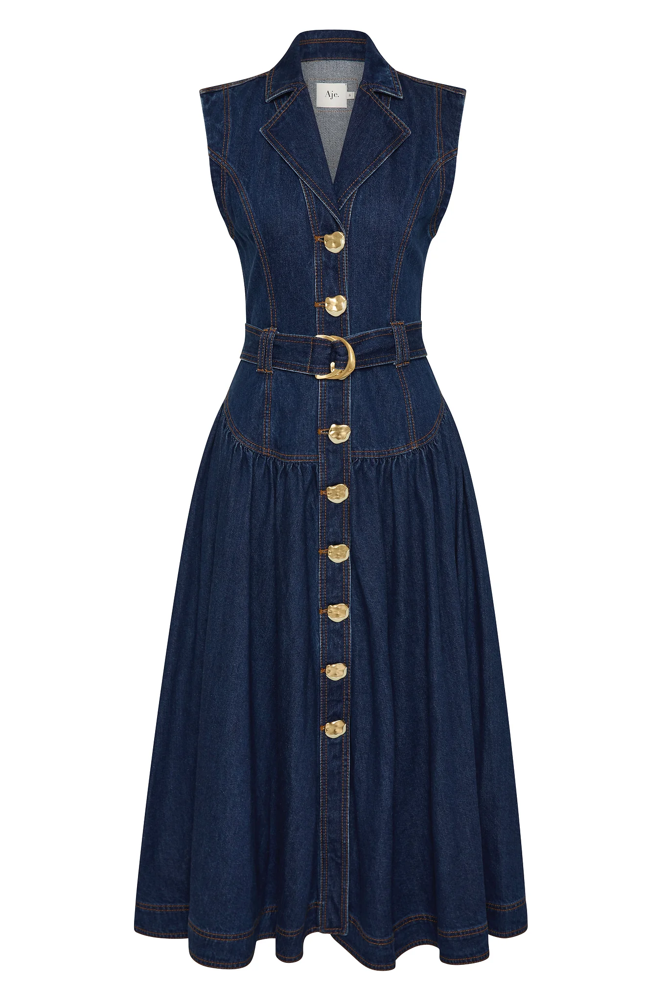 Elena Belted Denim Midi Dress - Image 2