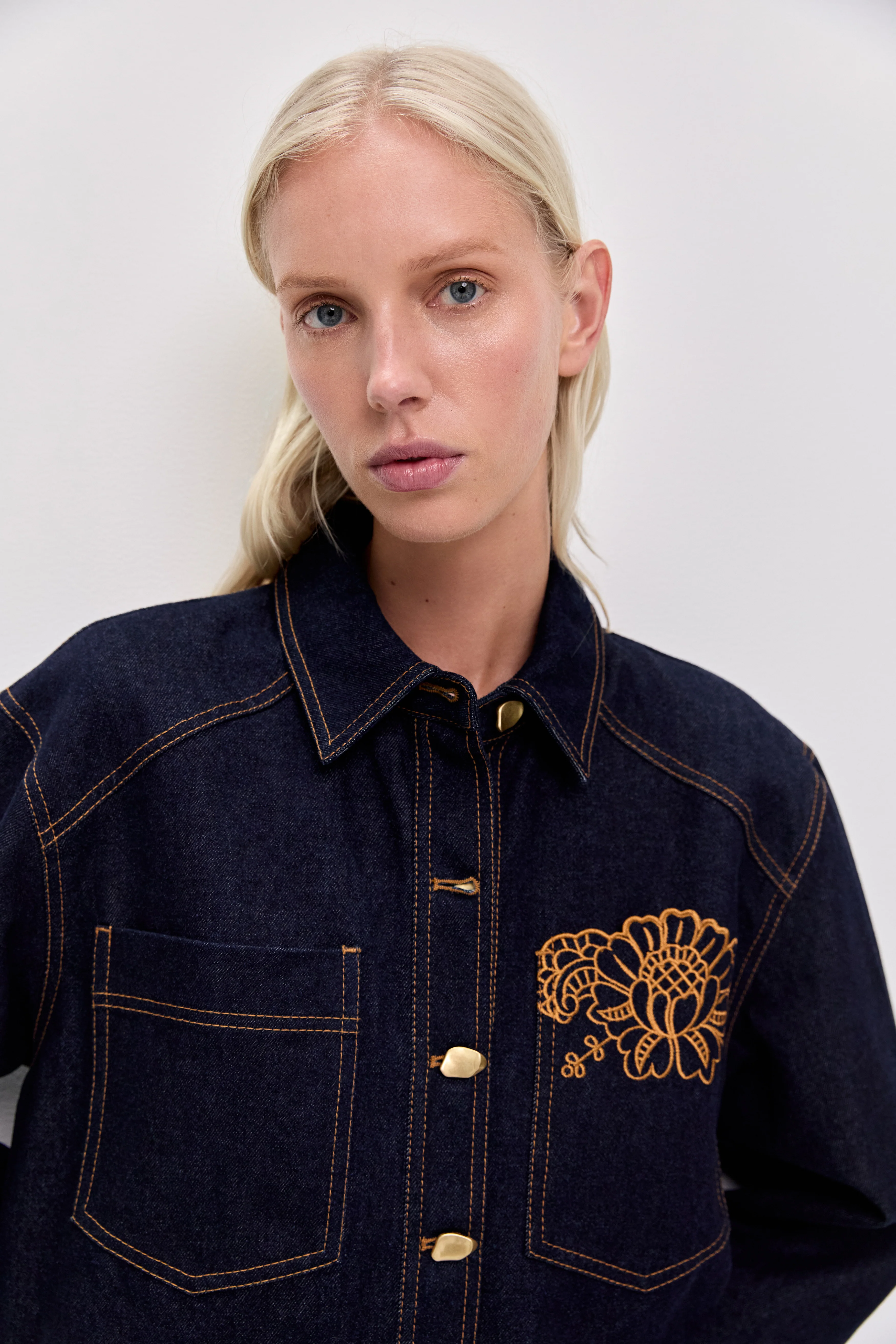 Elora Embroidered Denim Shirt - Image 4