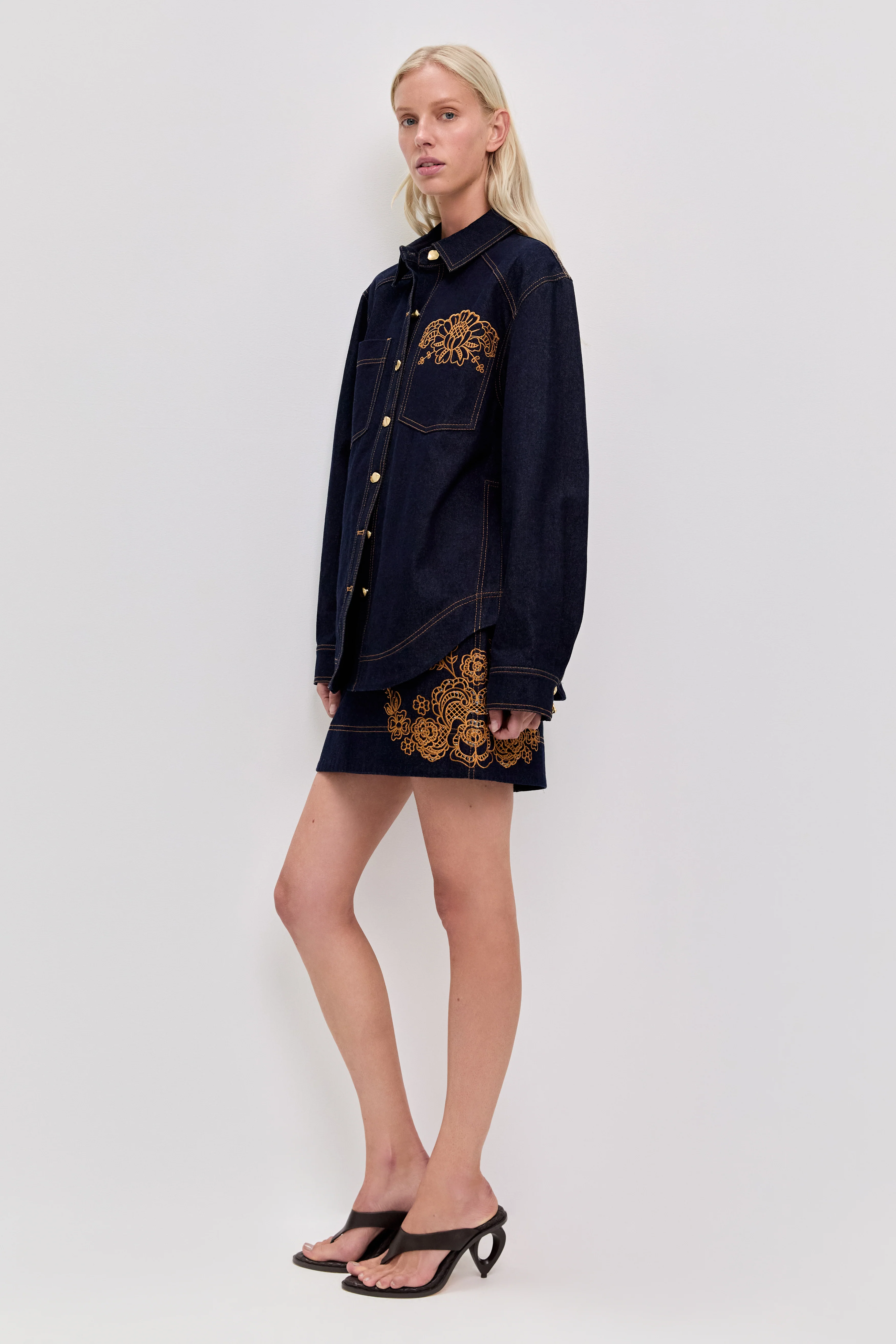 Elora Embroidered Denim Shirt - Image 5