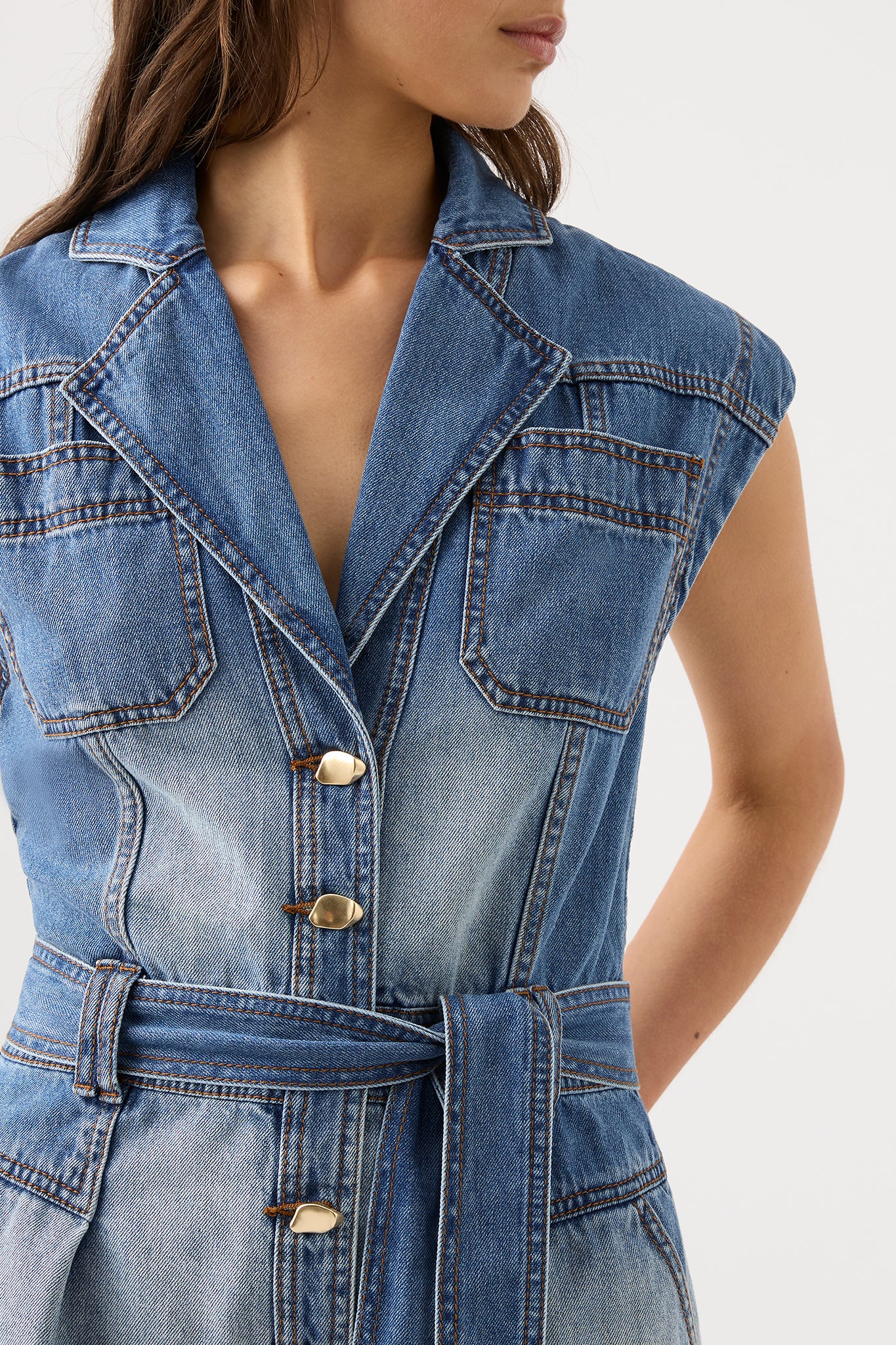 Ines Panelled Denim Playsuit - Image 5