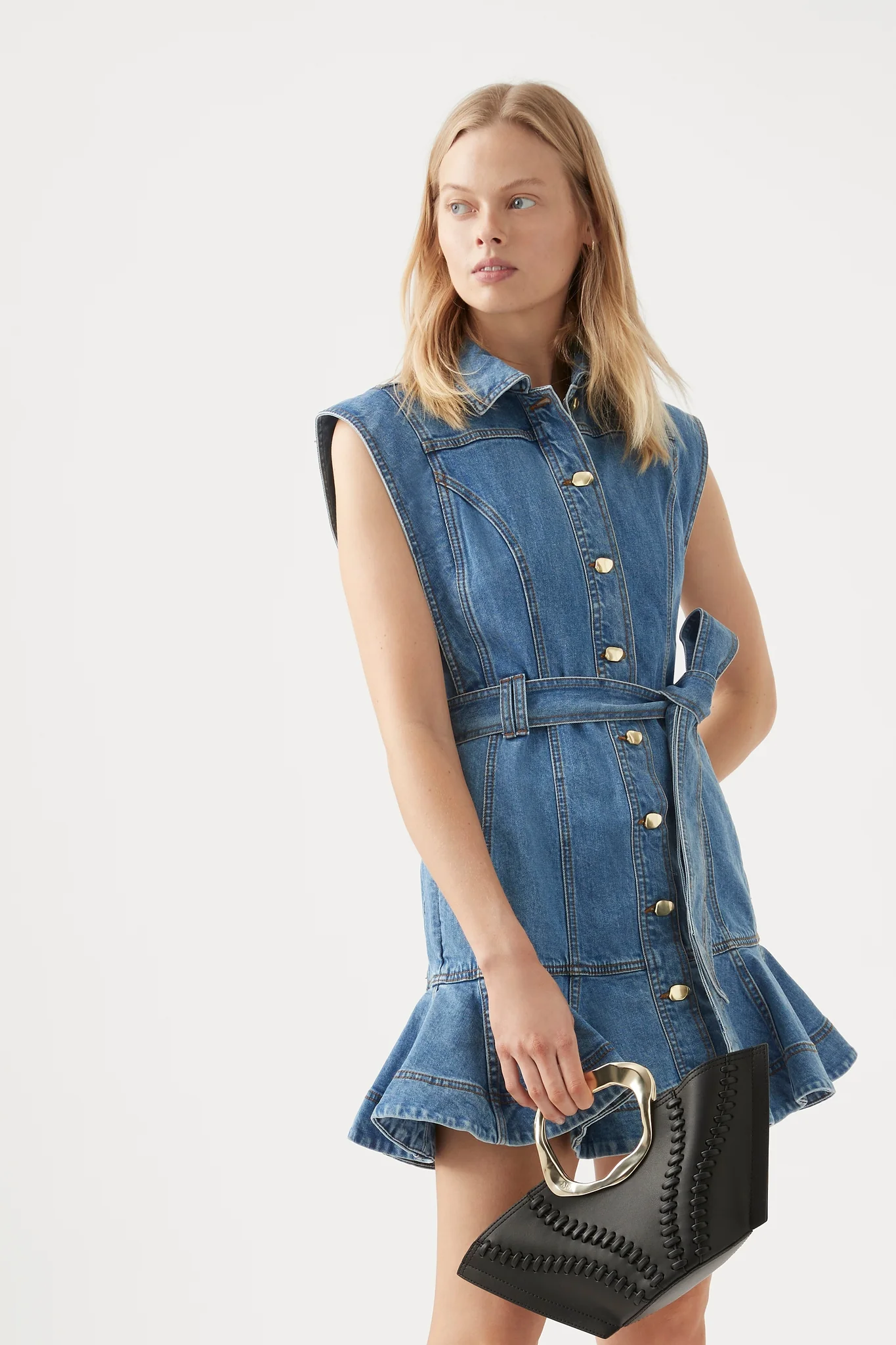 Julia Denim Ruffle Hem Mini Dress - Image 3