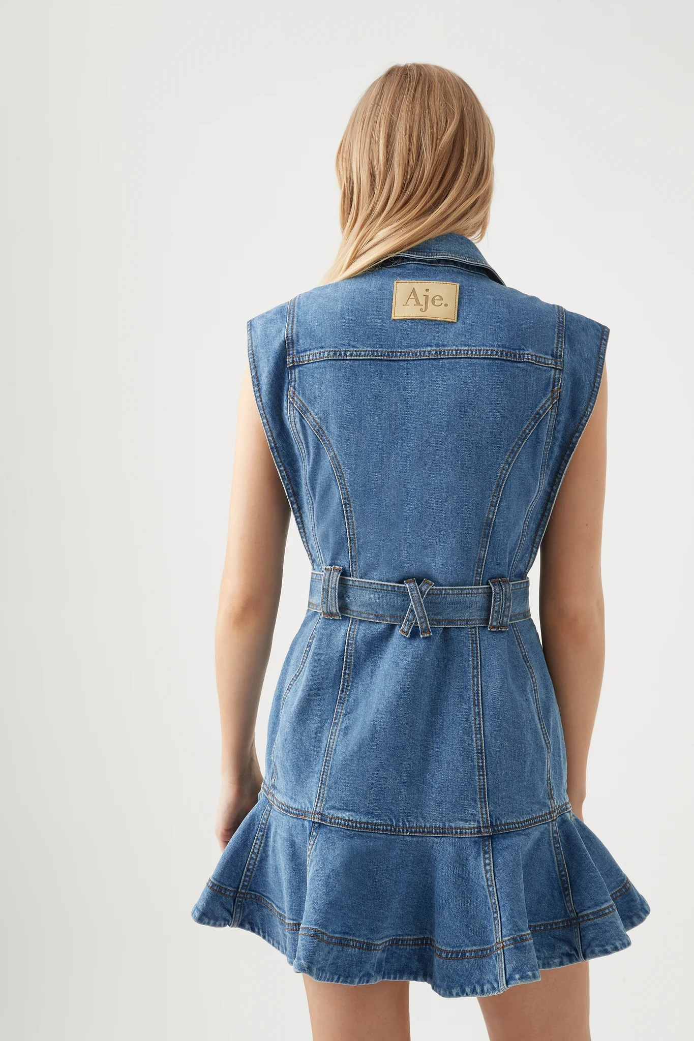 Julia Denim Ruffle Hem Mini Dress - Image 5