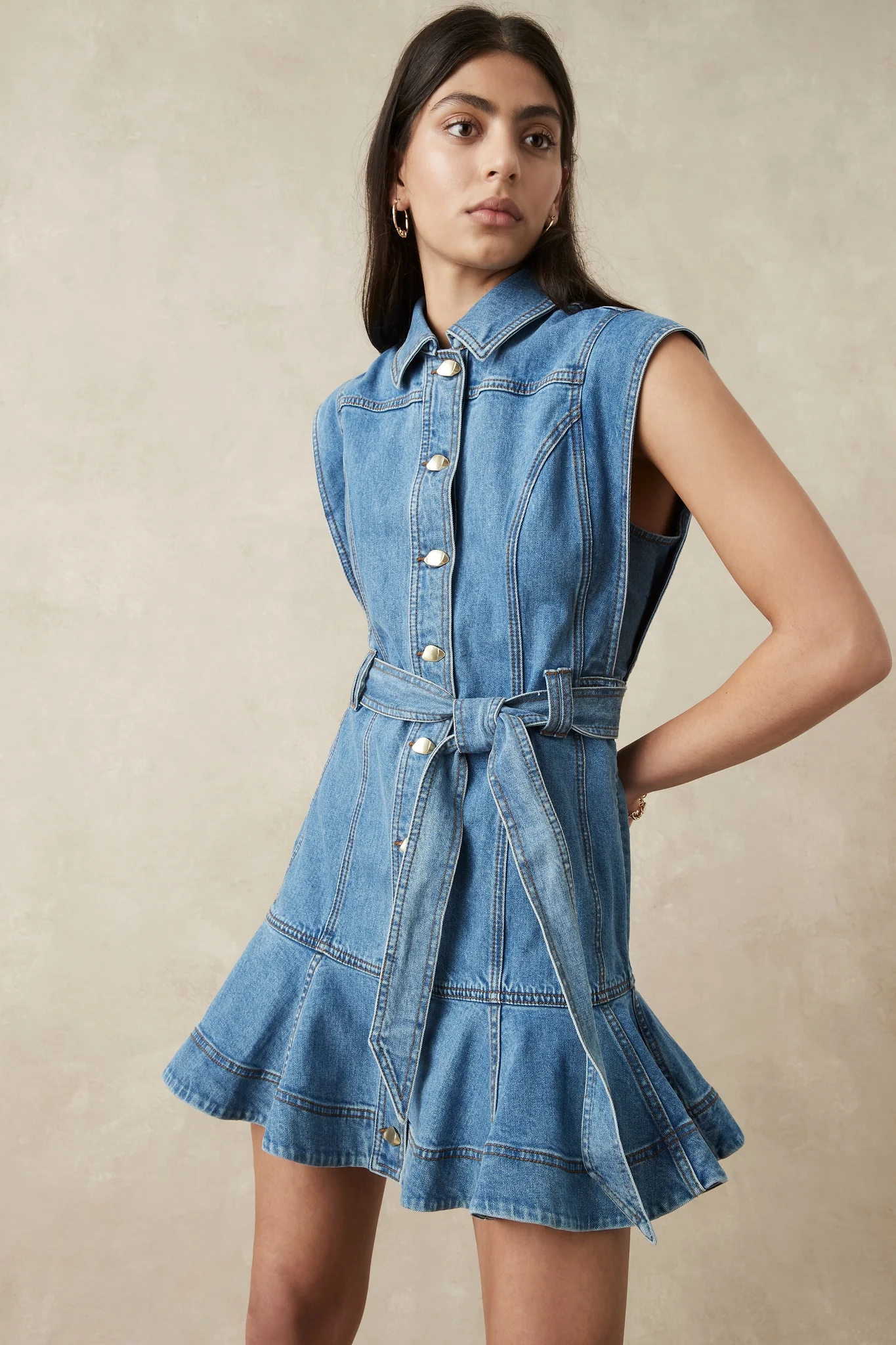 Julia Denim Ruffle Hem Mini Dress - Image 8
