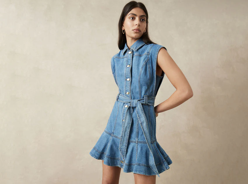 Julia Denim Ruffle Hem Mini Dress - Image 9