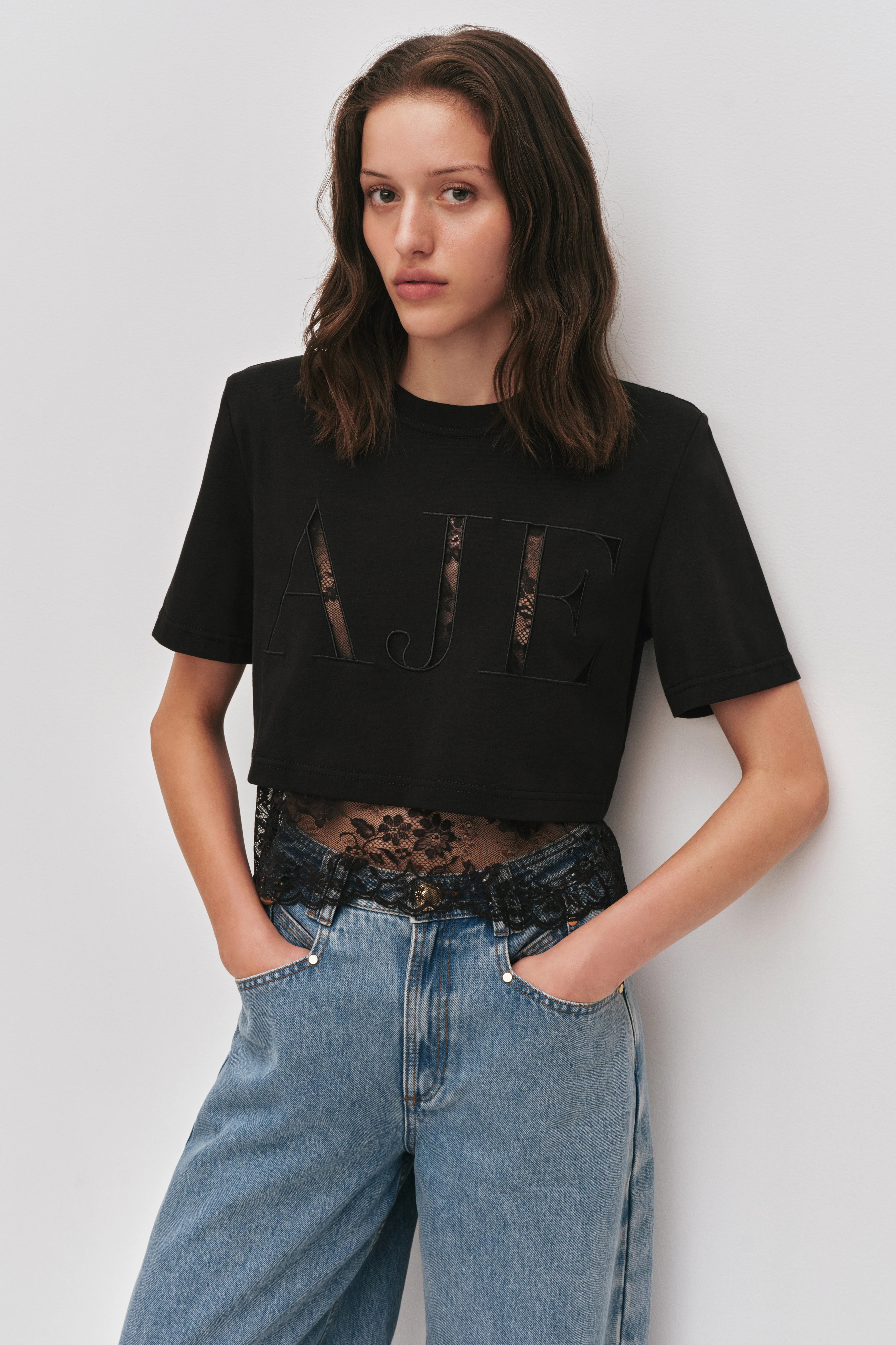 Kayla Lace Underlay Crop Tee - Image 3