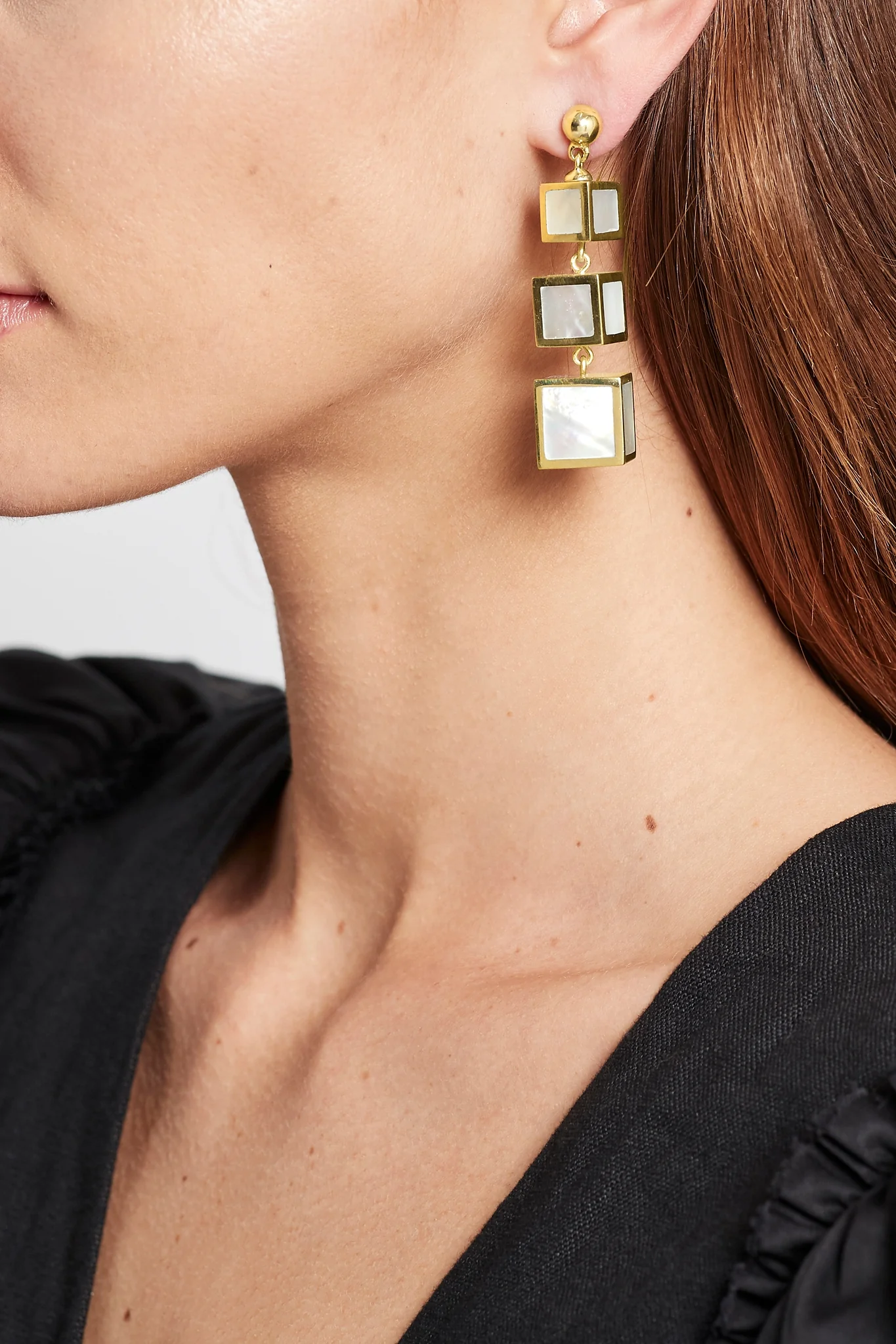 Mother of Pearl Cubic Drop Earrings - Image 2