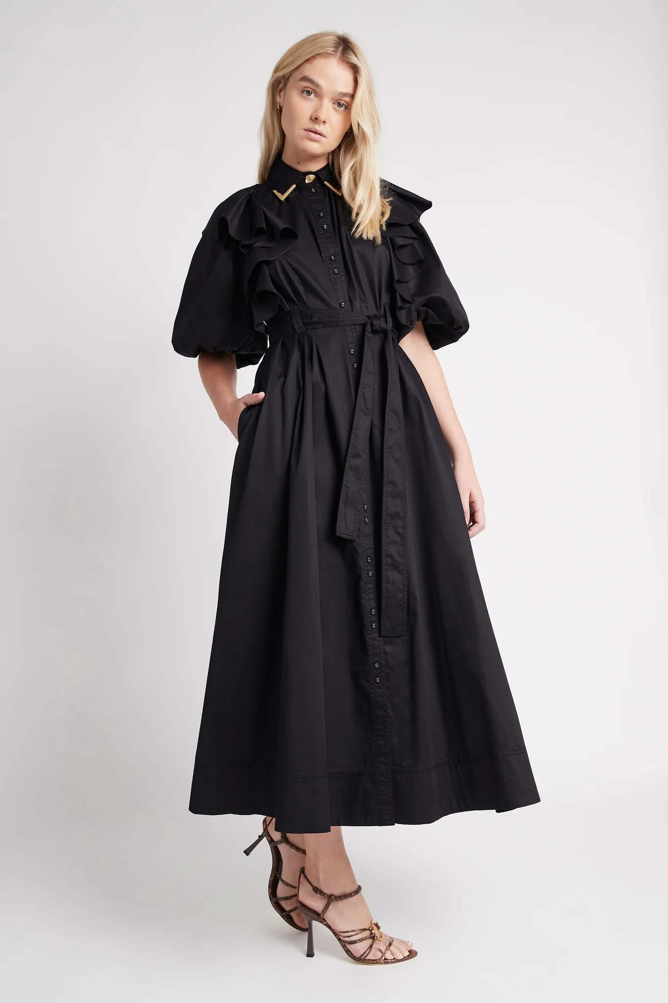 Poised Frill Sleeve Midi Dress