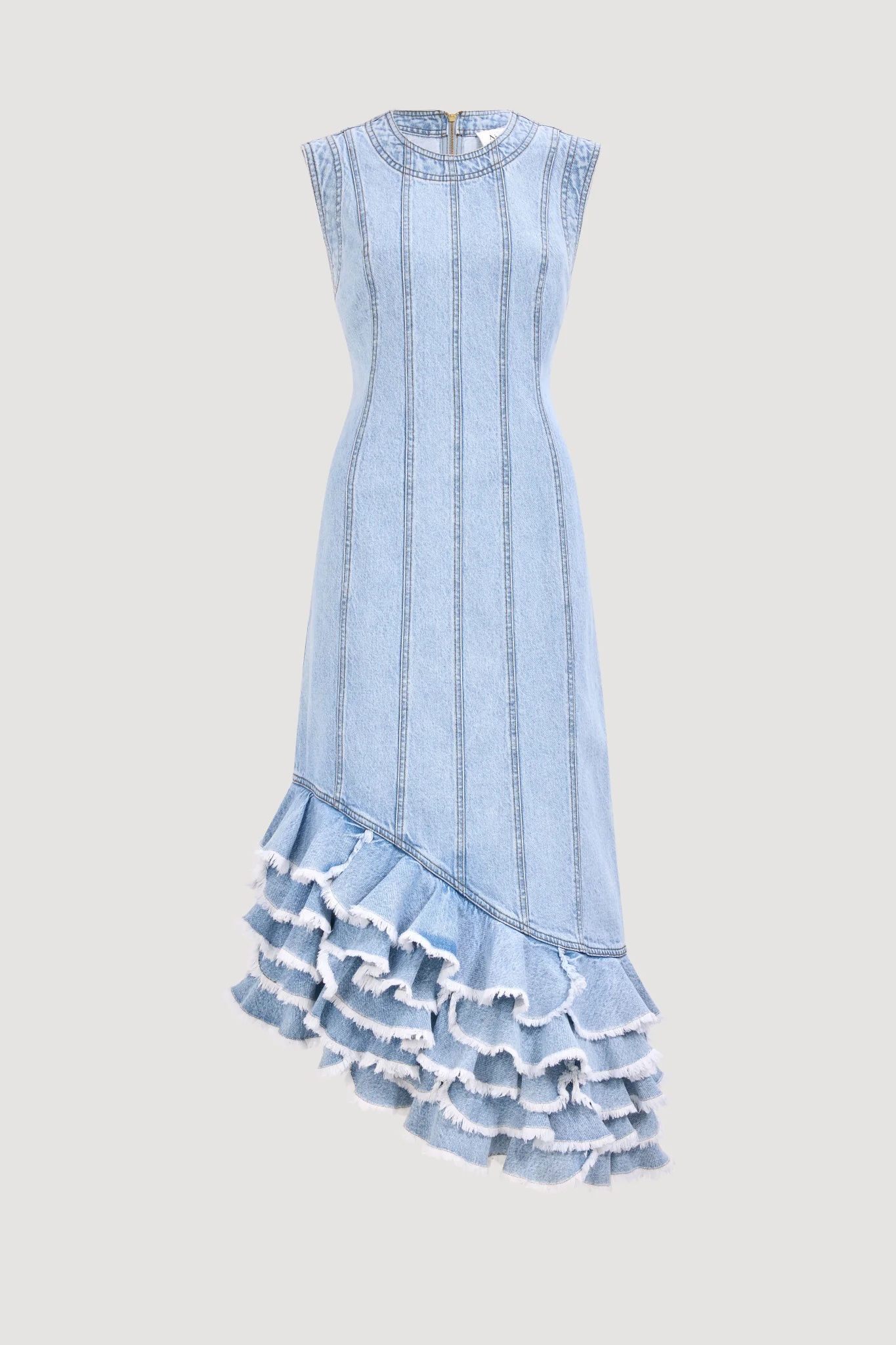 Tia Ruffle Denim Midi Dress - Image 2